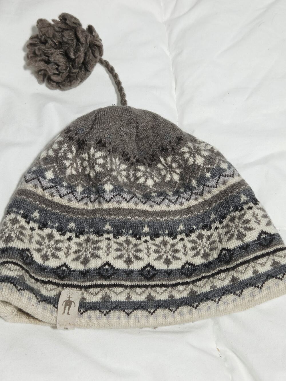 Smartwool Beanie Hat Youth Brown Fair Isle Merino Wool Wintergear Pompom